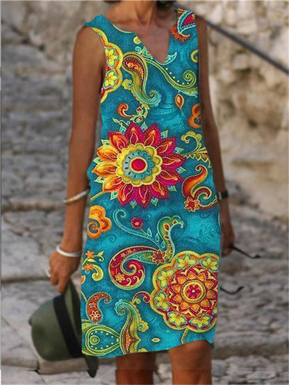 Vibrant Print Elizabeth Ainsley Sleeveless A-Line Dress