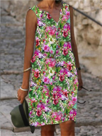 Vibrant Print Elizabeth Ainsley Sleeveless A-Line Dress
