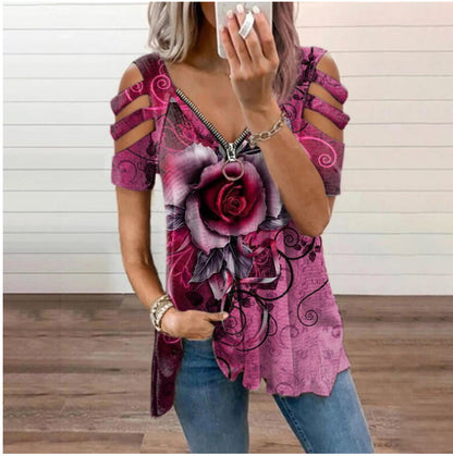 Floral Print V-Neck Top Elizabeth Ainsley