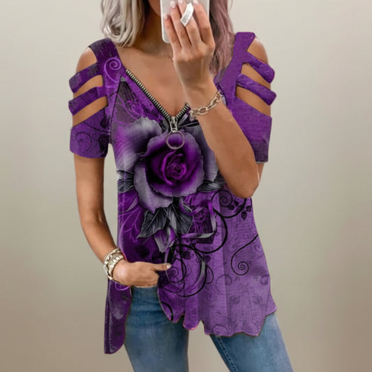 Floral Print V-Neck Top Elizabeth Ainsley