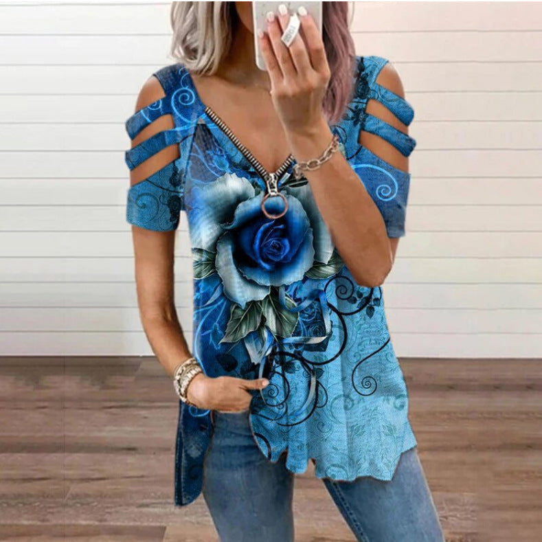 Floral Print V-Neck Top Elizabeth Ainsley