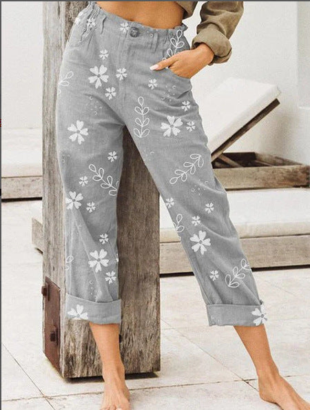 Floral Print Elizabeth Ainsley Cropped Casual Pants
