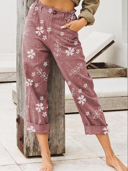 Floral Print Elizabeth Ainsley Cropped Casual Pants