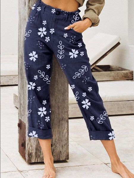 Floral Print Elizabeth Ainsley Cropped Casual Pants