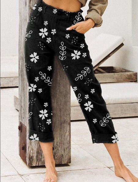 Floral Print Elizabeth Ainsley Cropped Casual Pants