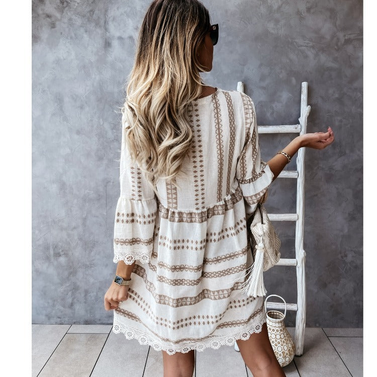 Boho Lace Cuff Dress Elizabeth Ainsley Summer V-Neck