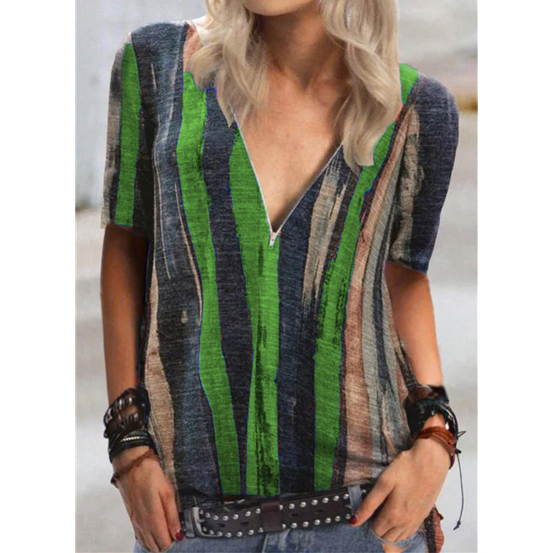 Vibrant Stripe Elizabeth Ainsley V-Neck Zip Top