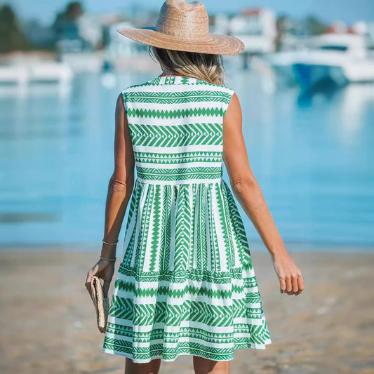 Vibrant Print Elizabeth Ainsley V-Neck Midi Dress
