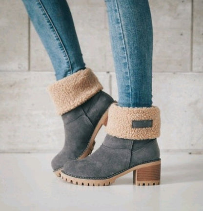 Bea | Mid-Tube Thick Heel Suede Snow Boots - Orthopedic Warm Comfort Style