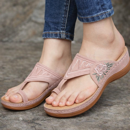 Embroidered Floral Wedge Sandals by Elizabeth Ainsley