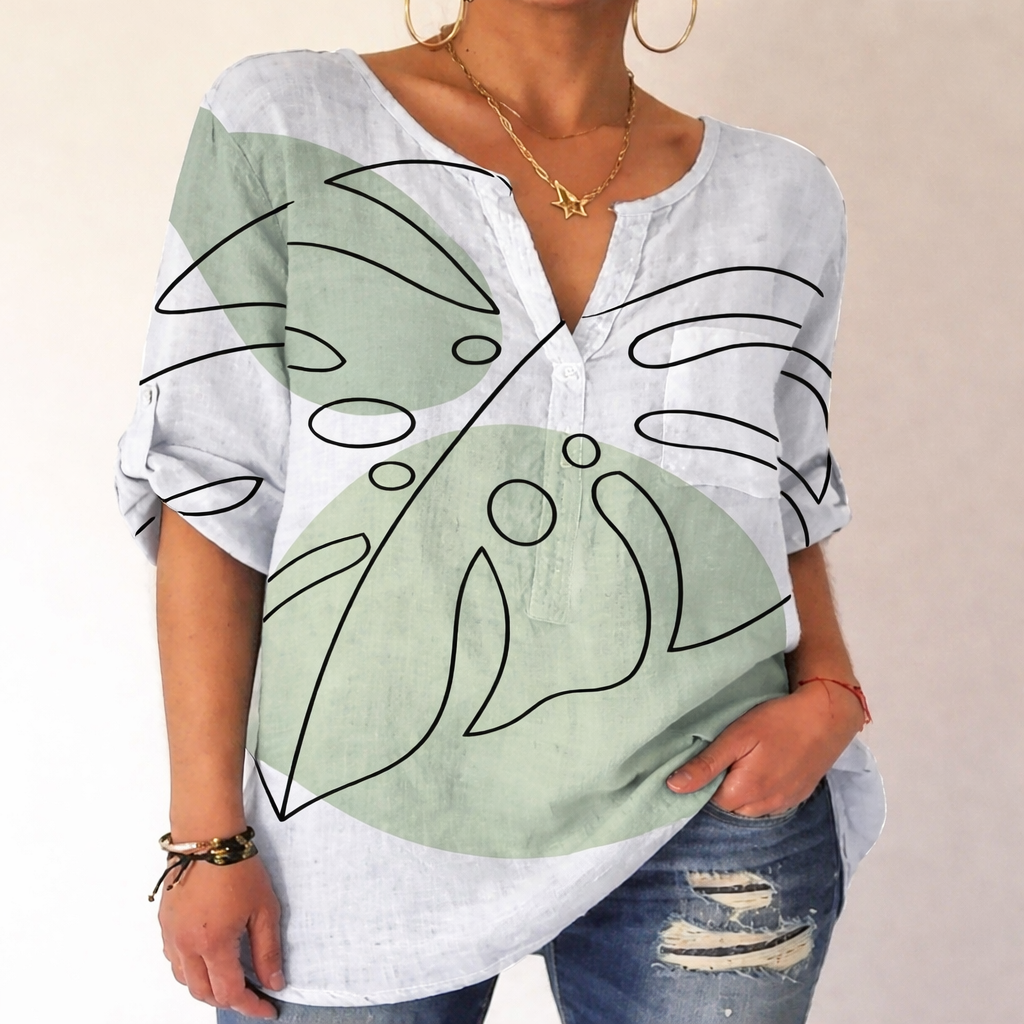 Printed V-Neck Cotton Blouse by Elizabeth Ainsley