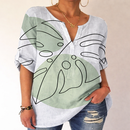 Printed V-Neck Cotton Blouse by Elizabeth Ainsley