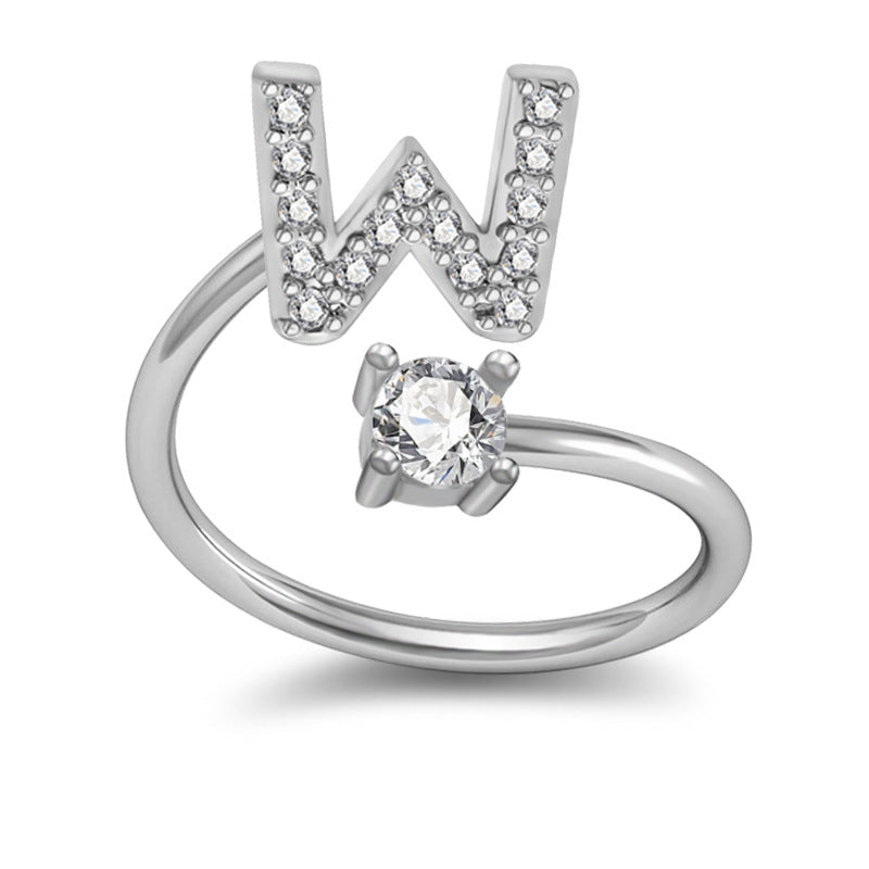 Personalized Initial Letter Ring with Pavé Stone Accent