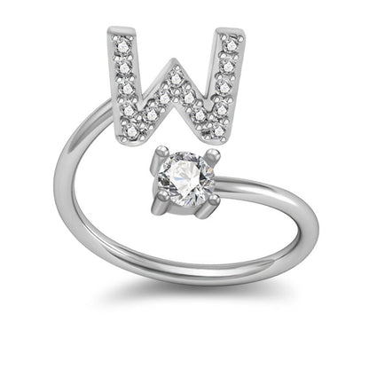 Personalized Initial Letter Ring with Pavé Stone Accent