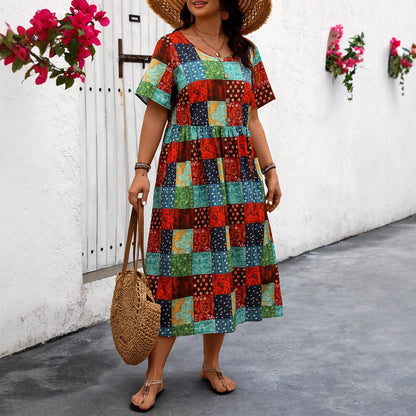 Vibrant Patchwork Elizabeth Ainsley Summer Maxi Dress