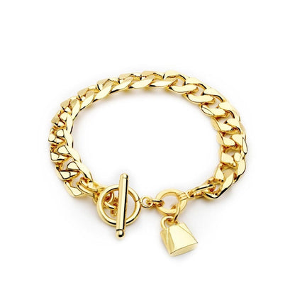 Chunky Link Bracelet with Toggle Clasp and Padlock Charm