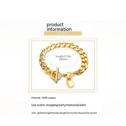 Chunky Link Bracelet with Toggle Clasp and Padlock Charm