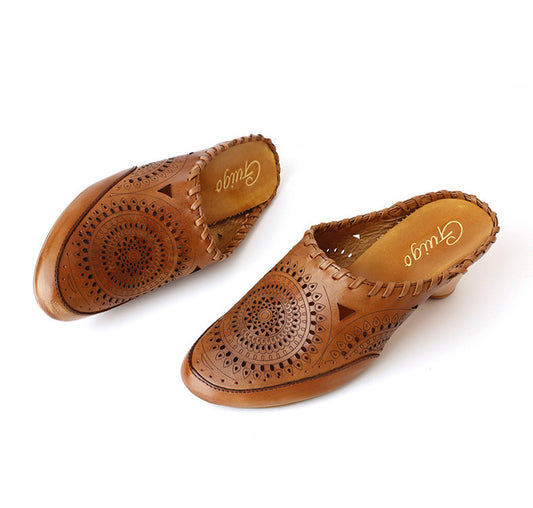 Vintage Leather Mid-Heel Sandals by Elizabeth Ainsley