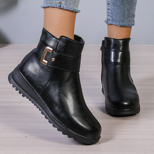 Elizabeth Ainsley Fleece Ankle Boots - Side Zipper, Non-Slip
