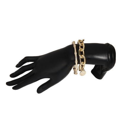 Two-Piece Bracelet Set with Organic Bangle and Chain Design