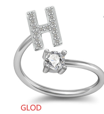 Personalized Initial Letter Ring with Pavé Stone Accent