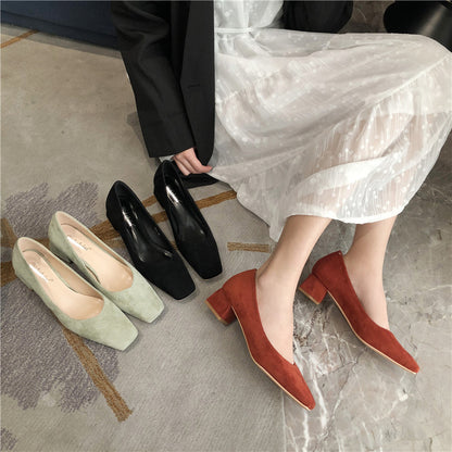 Chic Suede Square Toe Heels by Elizabeth Ainsley