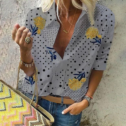 Chic Floral Dot Elizabeth Ainsley V-Neck Fashion Top