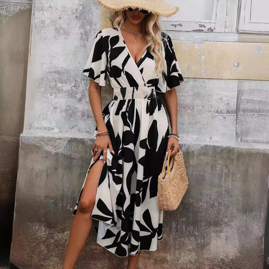 Elegant Crossneck Print Dress Elizabeth Ainsley