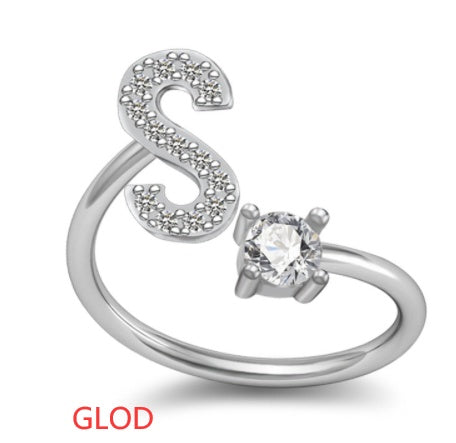 Personalized Initial Letter Ring with Pavé Stone Accent