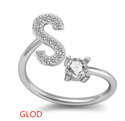 Personalized Initial Letter Ring with Pavé Stone Accent