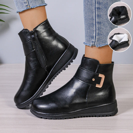 Elizabeth Ainsley Fleece Ankle Boots - Side Zipper, Non-Slip