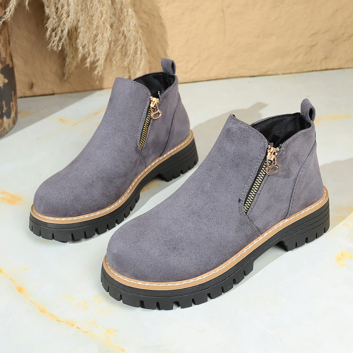 Elizabeth Ainsley Suede Ankle Boots - Side Zipper Comfort