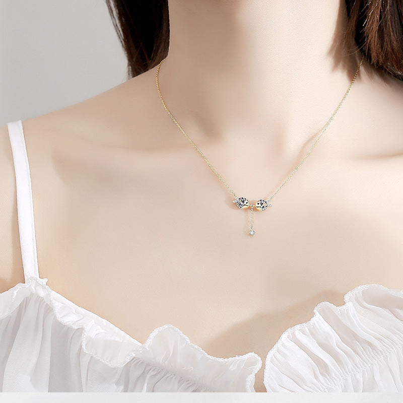 Crystal Fox Duo Drop Necklace – Gold & Silver Tone