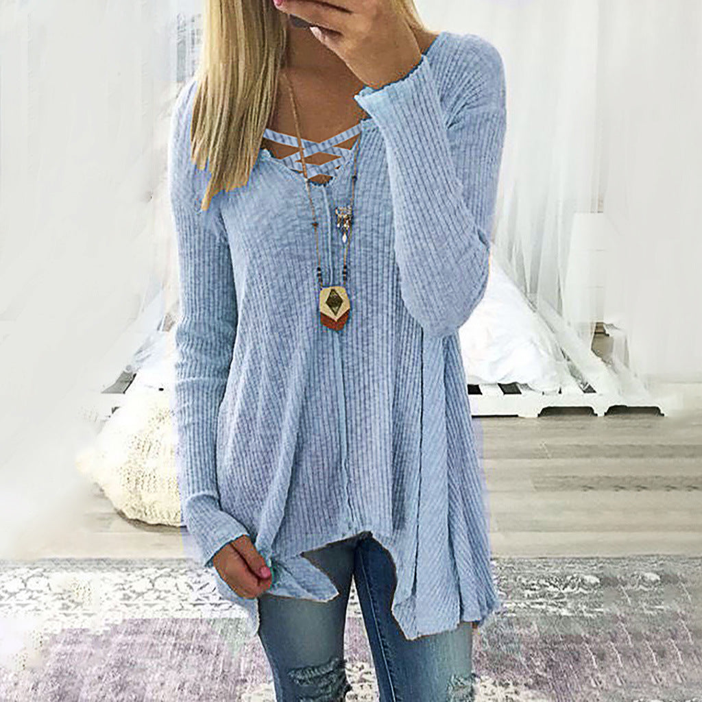 Elegant V-Neck Irregular Blouse by Elizabeth Ainsley