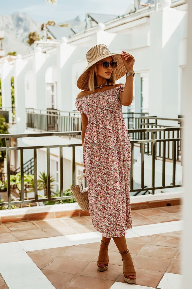 Boho Off Shoulder Elizabeth Ainsley Summer Print Dress