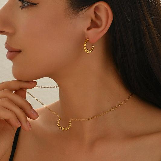 Beaded Curve Necklace & Matching Hoop Stud Earrings