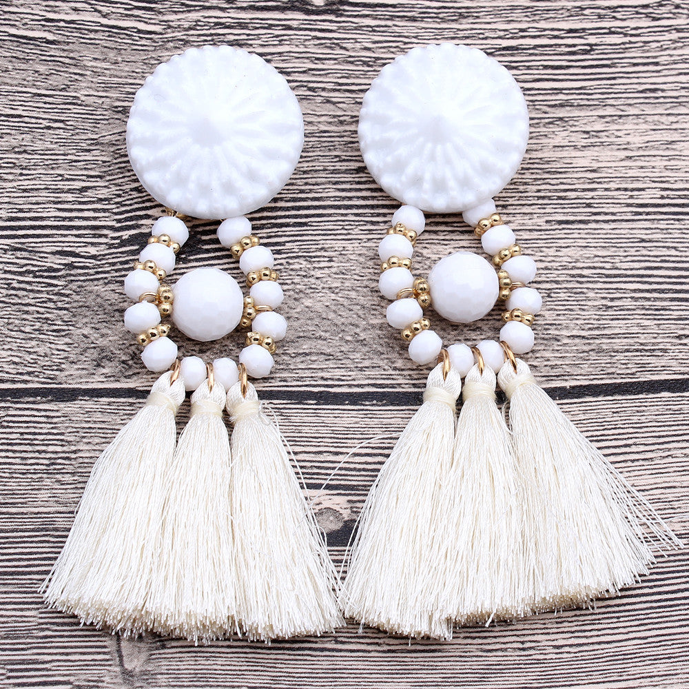 Bold Boho Tassel Earrings with Beaded Accents
