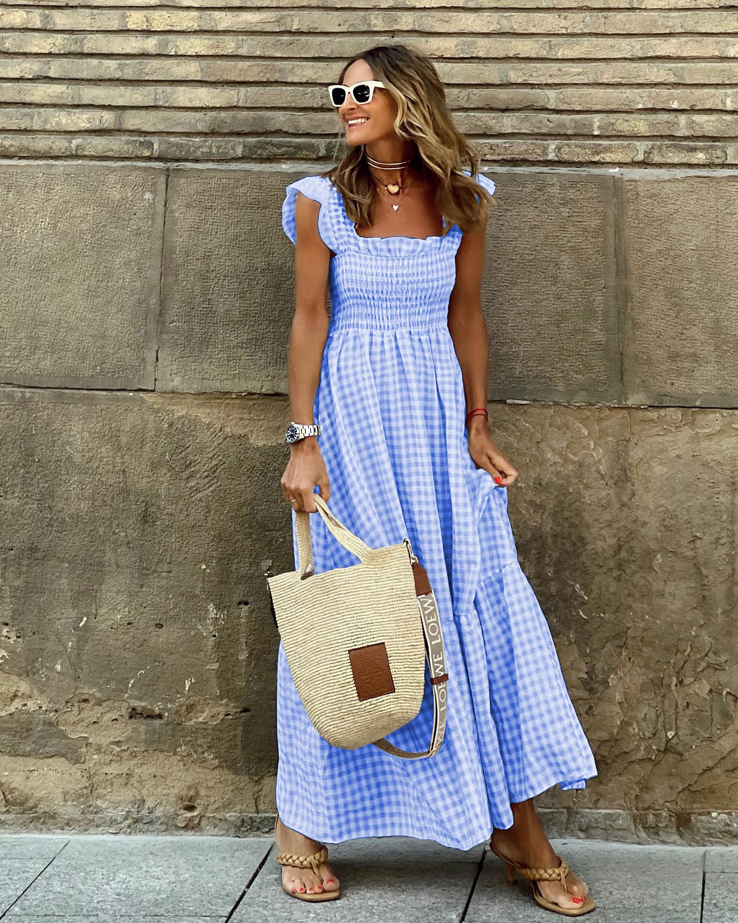 Plaid Ruffle Maxi Dress by Elizabeth Ainsley
