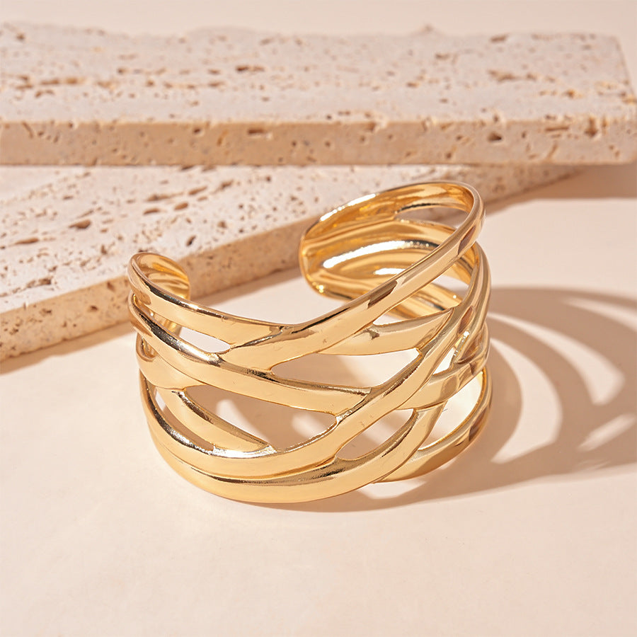 Interwoven Open Cuff Bracelet with Bold Layered Design