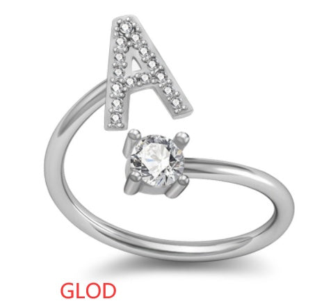 Personalized Initial Letter Ring with Pavé Stone Accent