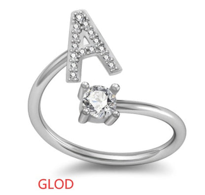 Personalized Initial Letter Ring with Pavé Stone Accent