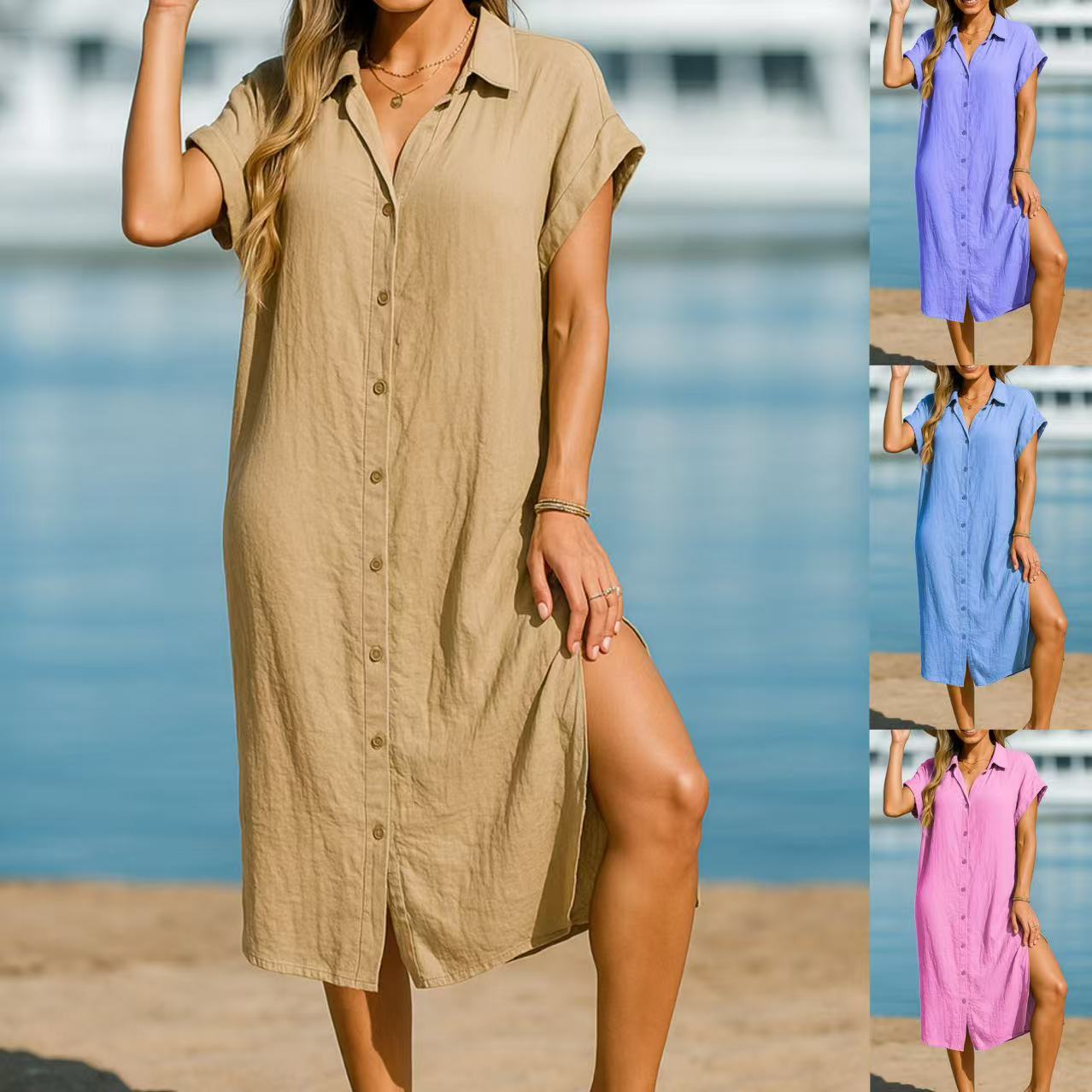 Chic Cotton Linen Lapel Dress by Elizabeth Ainsley