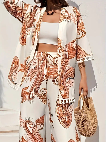 Chic Printed Elizabeth Ainsley Cardigan Pants Set