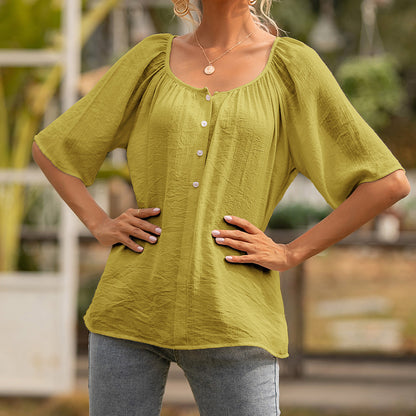 Chic Square Collar Top Elizabeth Ainsley Short Sleeve