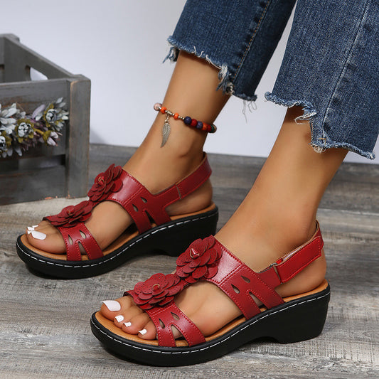 Retro Floral Slope Heel Sandals by Elizabeth Ainsley