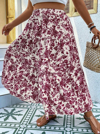 Floral Print Elizabeth Ainsley Plus Size Maxi Skirt