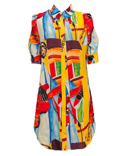 Vibrant Geometric Elizabeth Ainsley Mid-Length Top