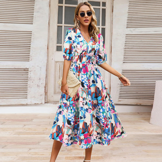 Bohemian Floral V-Neck Dress by Elizabeth Ainsley