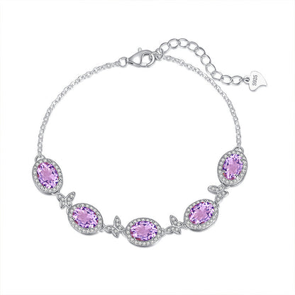 Sterling Silver Butterfly Bracelet with Natural Crystal Inlay