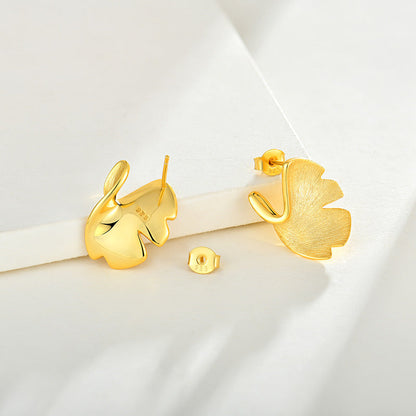 Textured Gold Leaf Stud Earrings